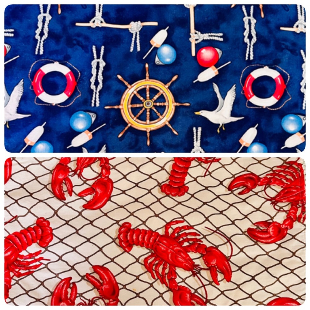 Set of 4 Double Sided Fabric Placemats Nautical and Lobsters 17” x 12”